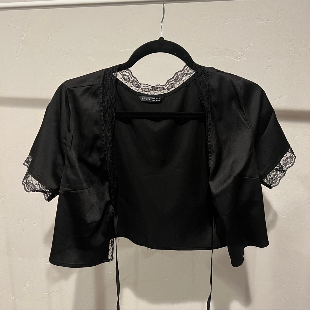 Black lace tie shirt